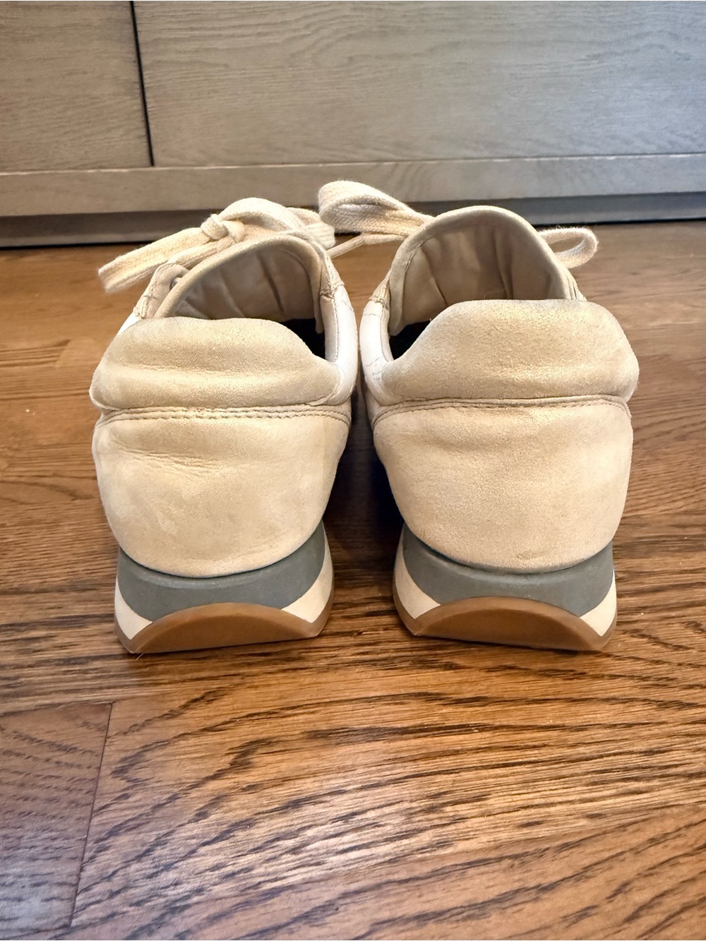 Brunello Cucinelli Light Beige Suede & Embellished Sneakers - Picture 3 of 8